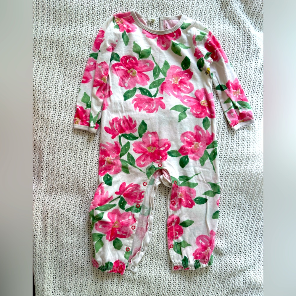 Burt's Bee's Baby Flower Patterned Romper with Ruffles
